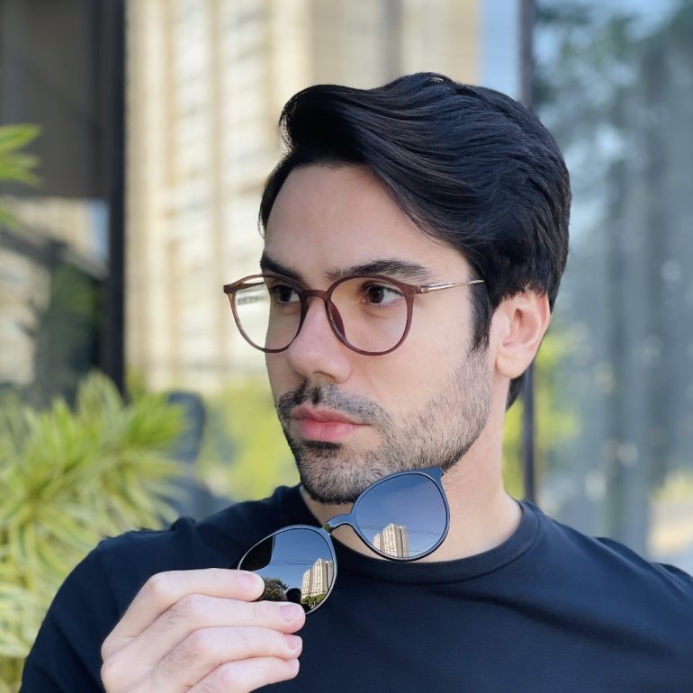 safine com br oculos 2 em 1 clip on masculino redondo preto e marrom rui 2