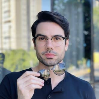 safine com br oculos 2 em 1 clip on masculino redondo preto e prata marcos