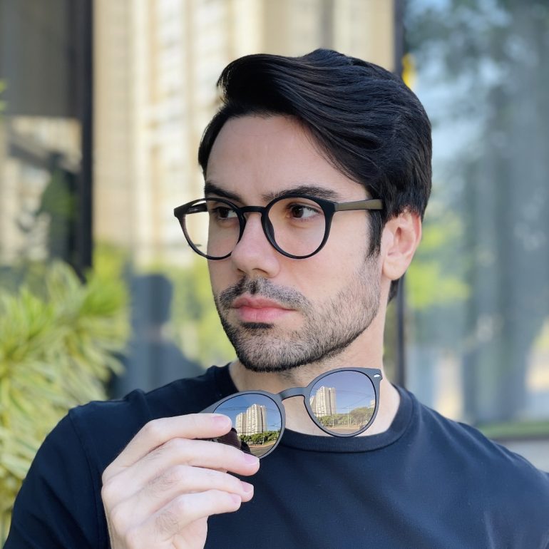 safine com br oculos 2 em 1 clip on masculino redondo preto fosco paulo 2