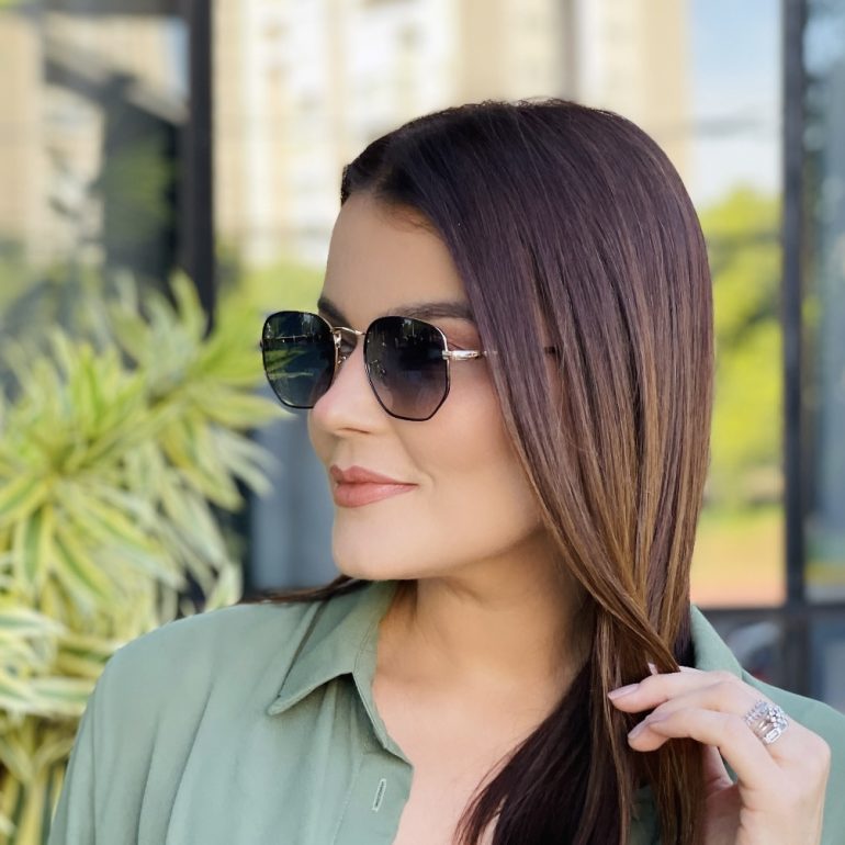 safine com br oculos de sol feminino hexagonal preto e dourado julia 2