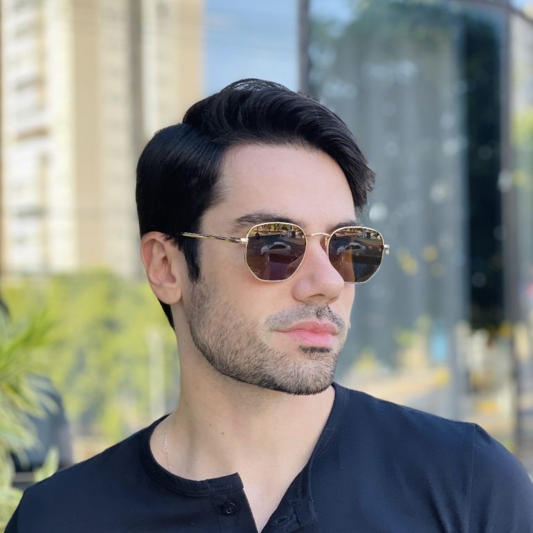 safine com br oculos de sol masculino hexagonal dourado davi 1