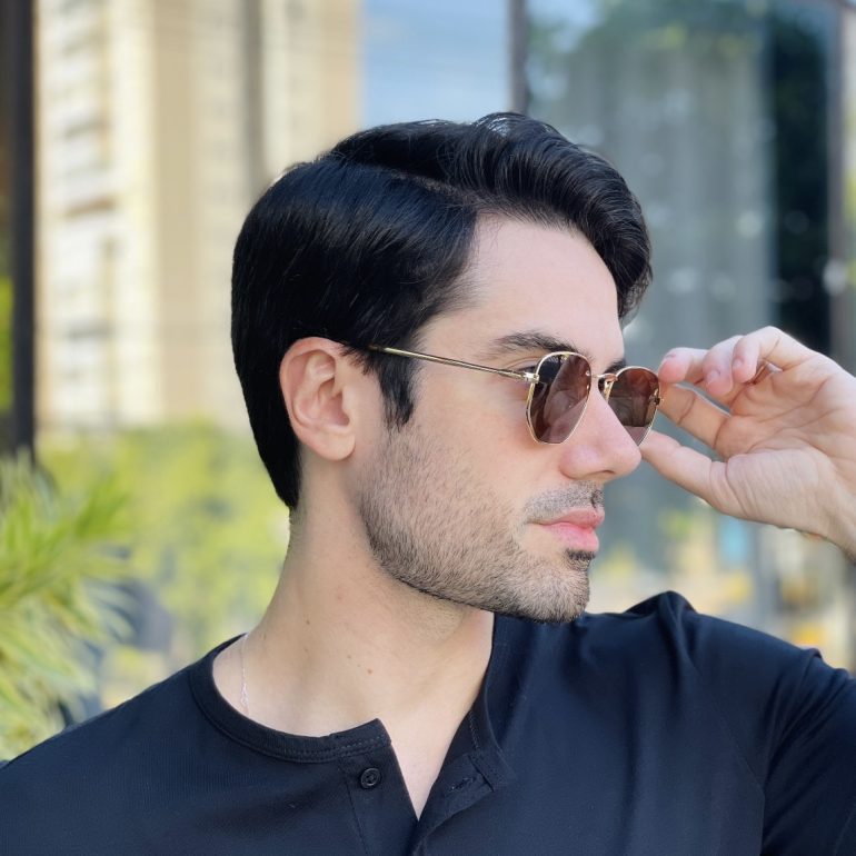 safine com br oculos de sol masculino hexagonal dourado davi 2