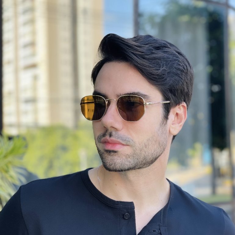 safine com br oculos de sol masculino hexagonal dourado davi 3