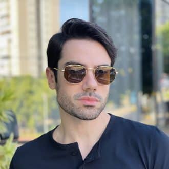 safine com br oculos de sol masculino hexagonal dourado davi