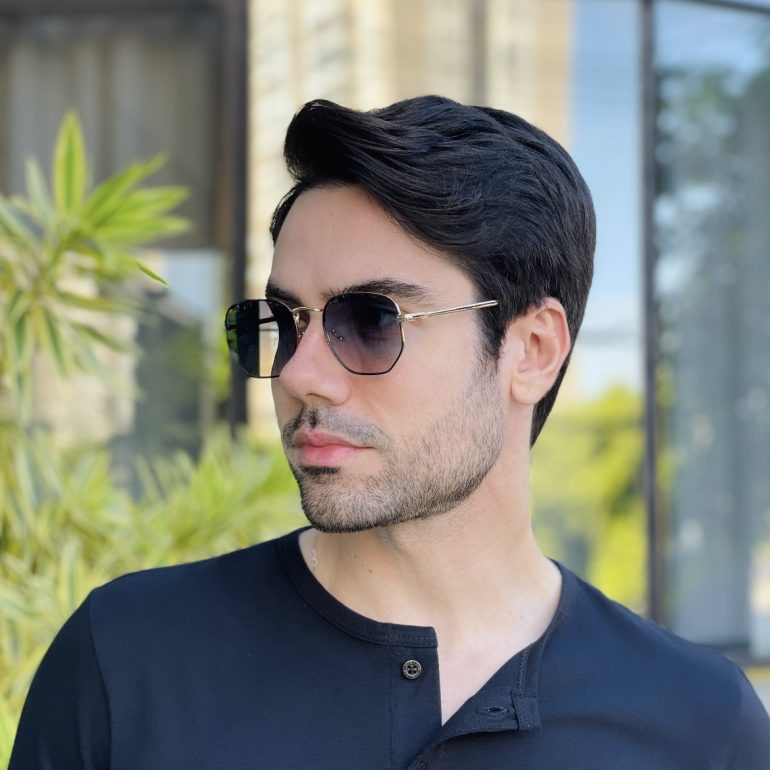 safine com br oculos de sol masculino hexagonal preto e dourado davi 1