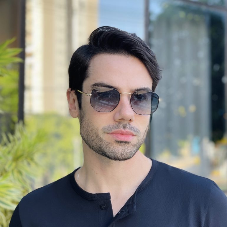 safine com br oculos de sol masculino hexagonal preto e dourado davi