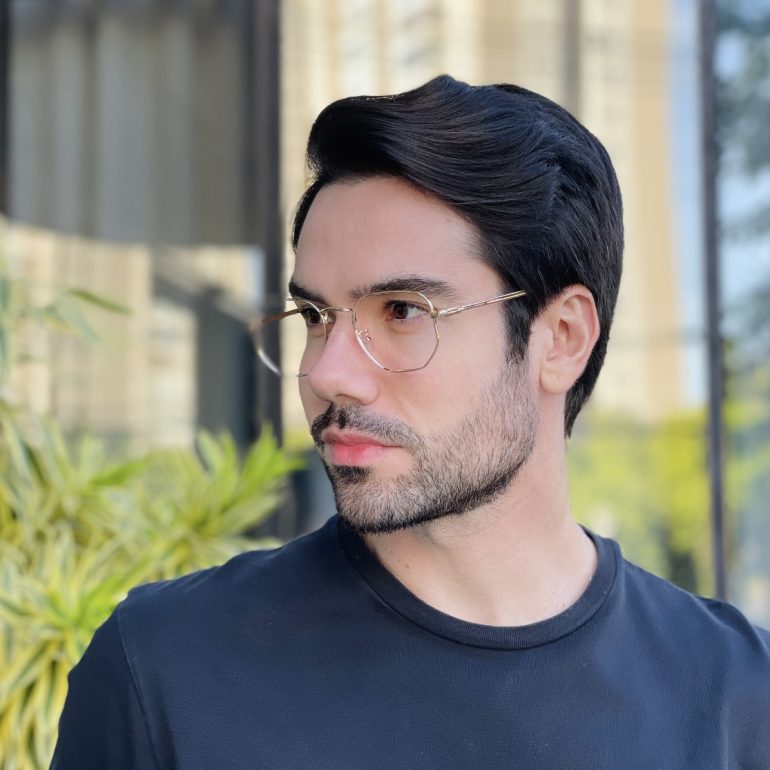 safine com br oculos de grau masculino hexagonal dourado davi 2 0 3
