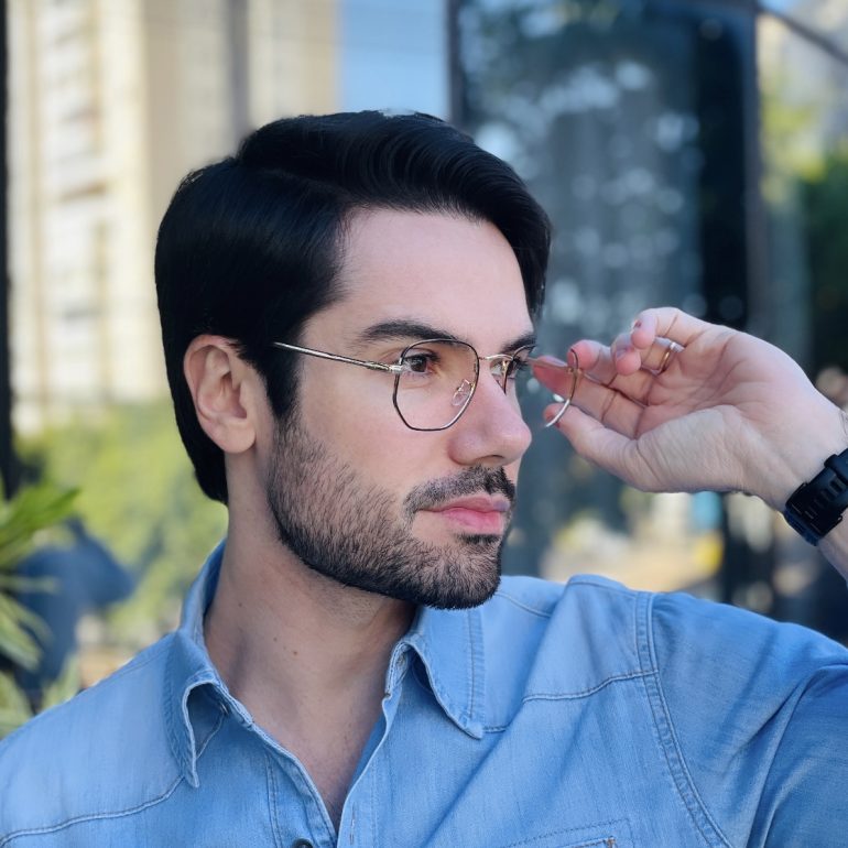 safine com br oculos de grau masculino hexagonal preto e dourado davi 2 0 2