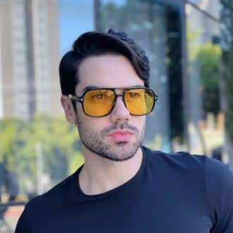 safine com br oculos de sol aviador masculino amarelo carlos