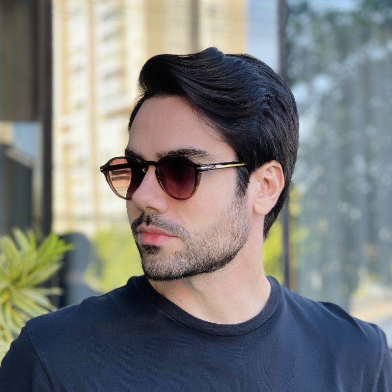 safine com br oculos de sol masculino redondo marrom degrade harry 3