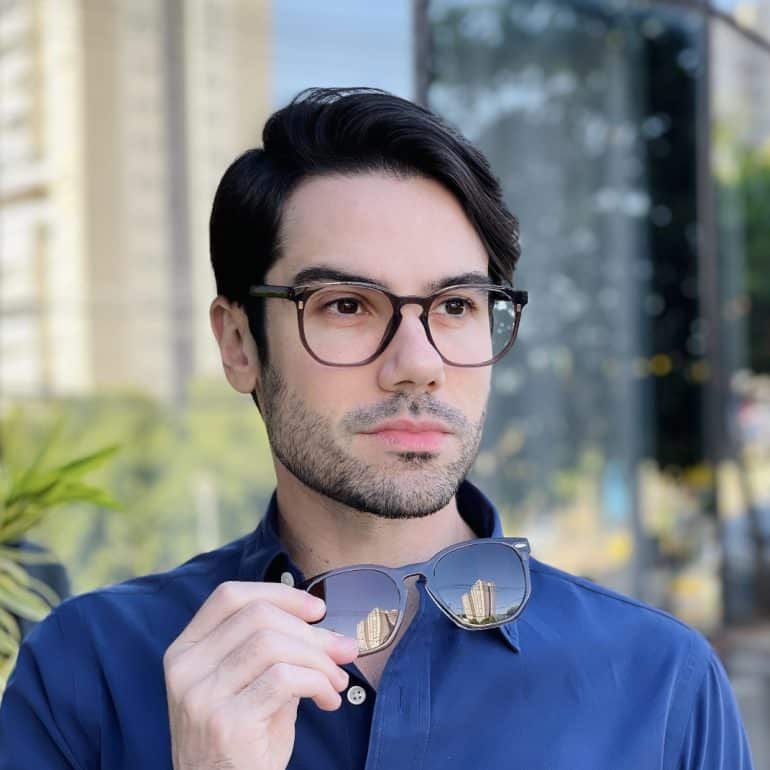 safine com br oculos 2 em 1 clip on masculino hexagonal marrom transparente juliano 1