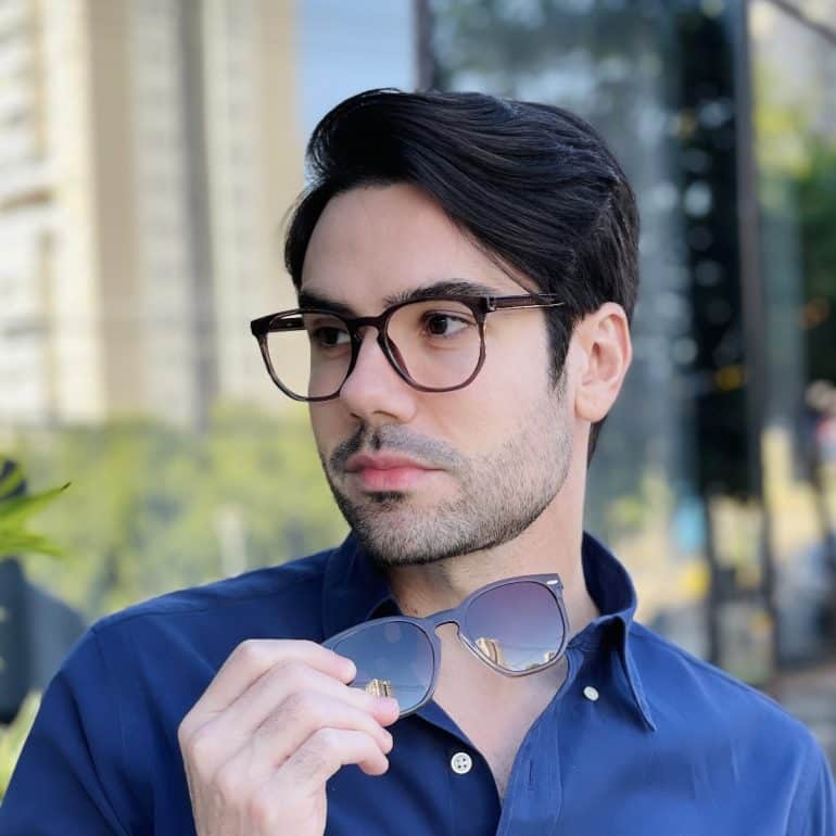 safine com br oculos 2 em 1 clip on masculino hexagonal marrom transparente juliano 2