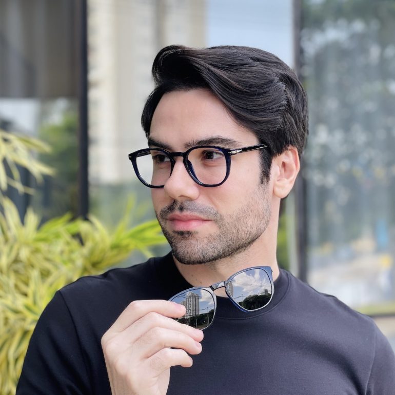 safine com br oculos 2 em 1 clip on masculino quadrado azul thales 2