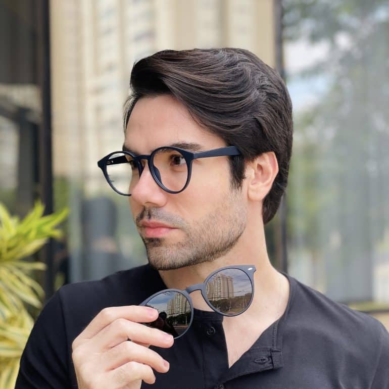 safine com br oculos 2 em 1 clip on masculino redondo azul enzo 2