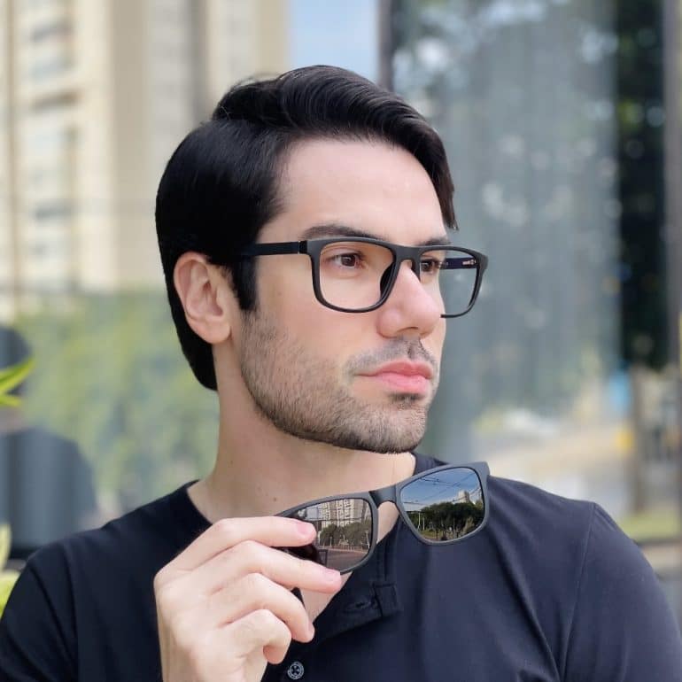 safine com br oculos 2 em 1 clip on masculino retangular preto e azul felippe 2 0 1