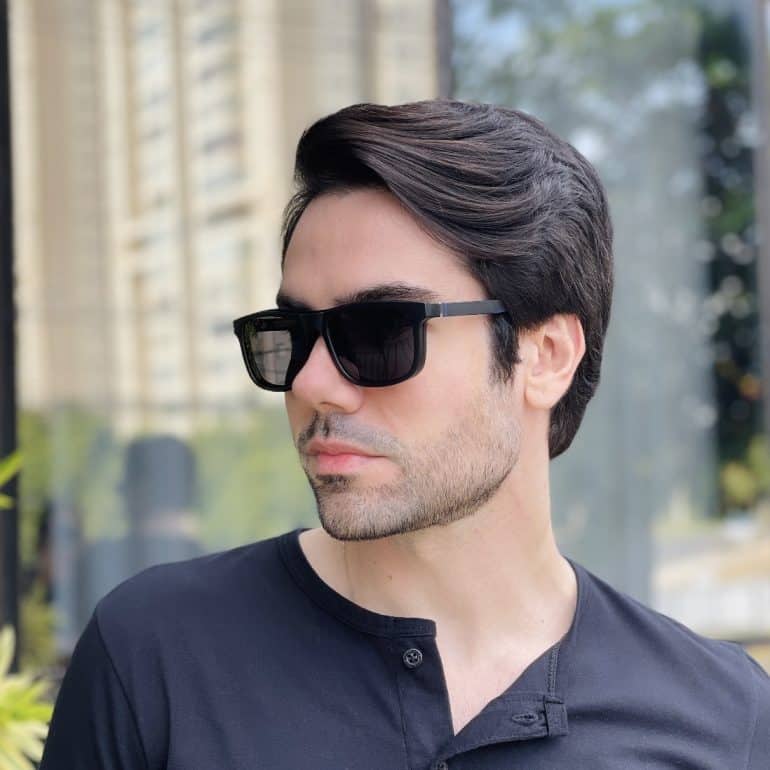 safine com br oculos 2 em 1 clip on masculino retangular preto e azul felippe 2 0 6