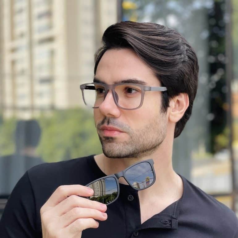 safine com br oculos 2 em 1 clip on masculino retangular preto e cinza felippe 2 0 2