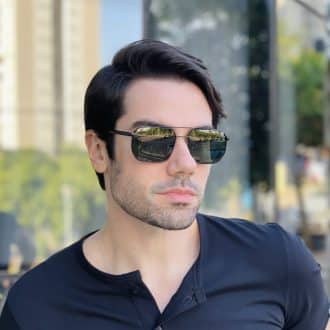 safine com br oculos de sol masculino aviador preto e verde sergio