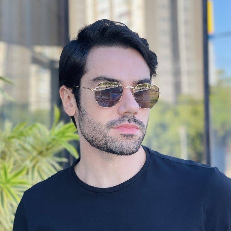 safine com br oculos de sol masculino hexagonal marrom dante 1