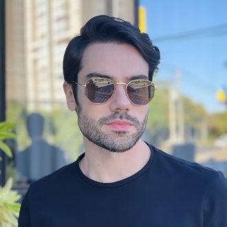 safine com br oculos de sol masculino hexagonal marrom dante