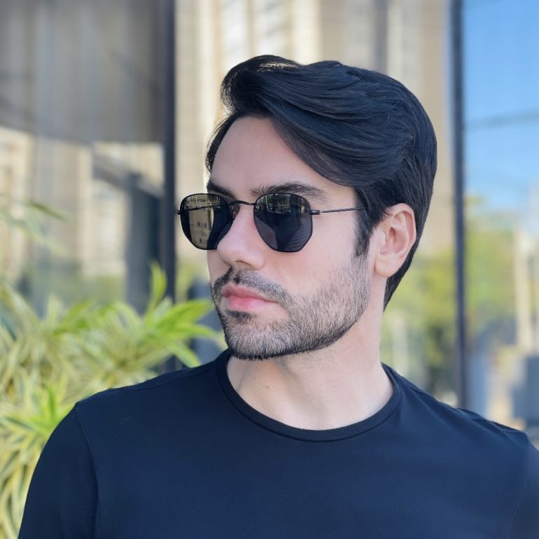 safine com br oculos de sol masculino hexagonal preto dante 3