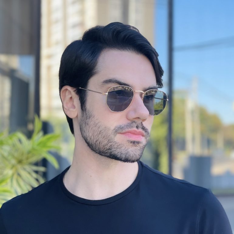 safine com br oculos de sol masculino hexagonal preto e dourado dante 1