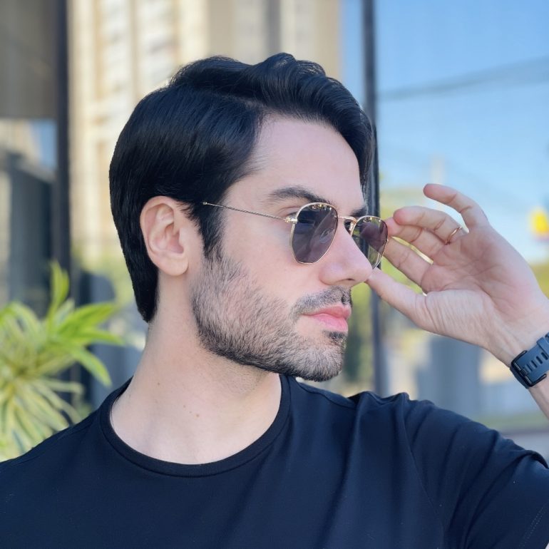 safine com br oculos de sol masculino hexagonal preto e dourado dante 2