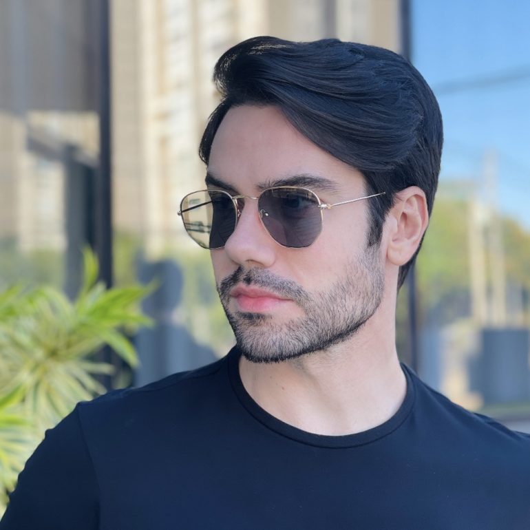safine com br oculos de sol masculino hexagonal preto e dourado dante 3