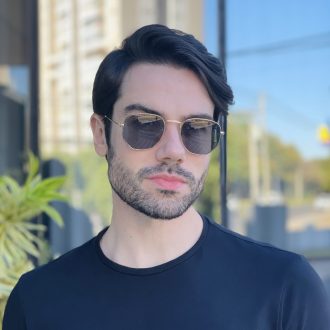 safine com br oculos de sol masculino hexagonal preto e dourado dante