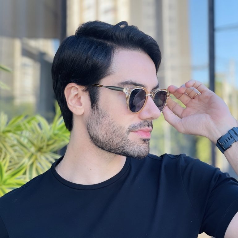 safine com br oculos de sol masculino redondo champanhe augusto 2