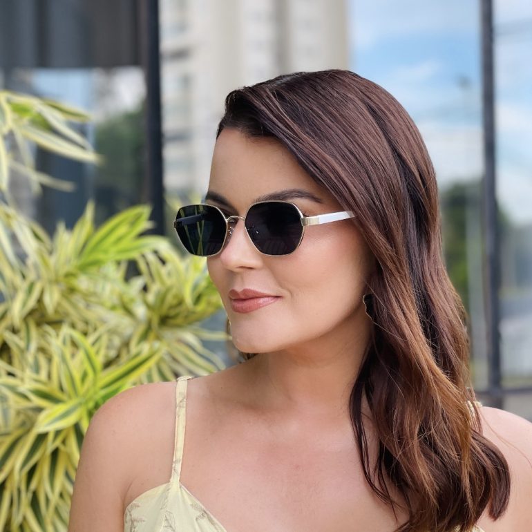 safine com br oculos de sol feminino hexagonal preto e dourado jana 1