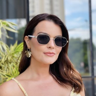 safine com br oculos de sol feminino hexagonal preto e dourado jana