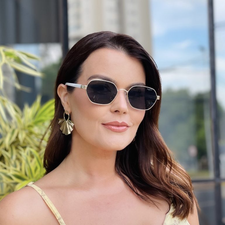 safine com br oculos de sol feminino hexagonal preto e dourado jana