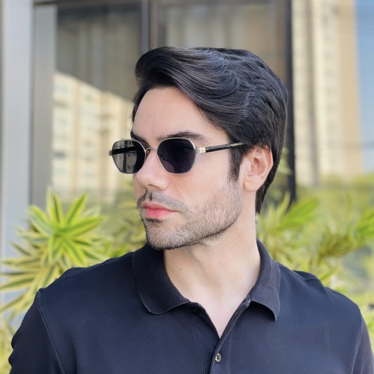 safine com br oculos de sol masculino hexagonal preto e prata noah 3