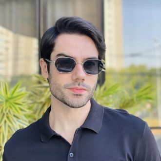 safine com br oculos de sol masculino hexagonal preto e prata noah