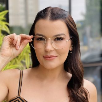 safine com br oculos de grau feminino hexagonal dourado laura 1