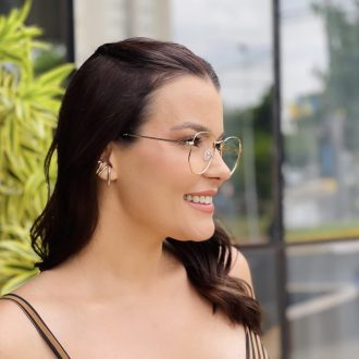 safine com br oculos de grau feminino hexagonal dourado laura