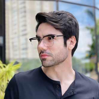 safine com br oculos de grau masculino quadrado preto e prata vini 2