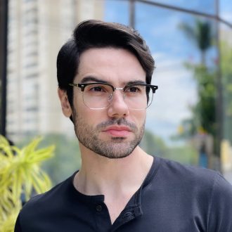 safine com br oculos de grau masculino quadrado preto e prata vini 3