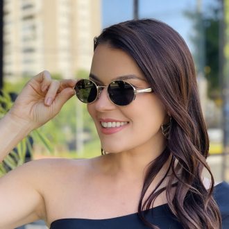 safine com br oculos de sol feminino oval dourado poly 1