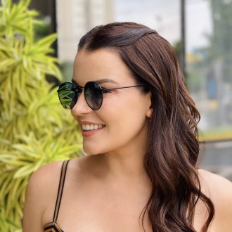 safine com br oculos de sol feminino redondo azul luiza 3