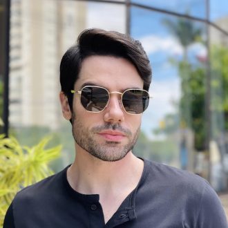 safine com br oculos de sol masculino hexagonal dourado geovani 1