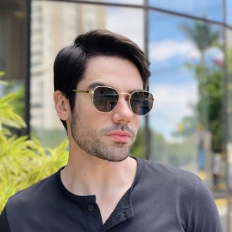 safine com br oculos de sol masculino hexagonal dourado geovani 2
