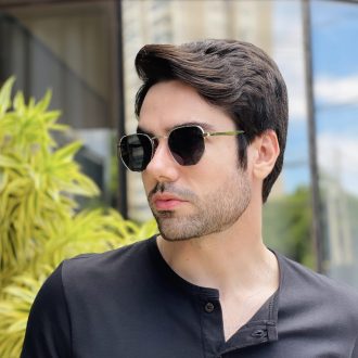 safine com br oculos de sol masculino hexagonal dourado geovani 3
