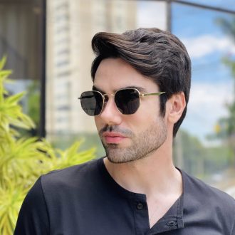 safine com br oculos de sol masculino hexagonal dourado geovani