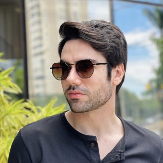 safine com br oculos de sol masculino hexagonal marrom geovani