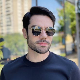 safine com br oculos de sol masculino redondo dourado rafael 3