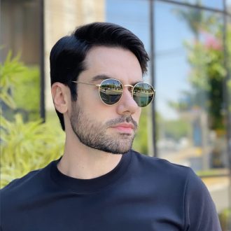 safine com br oculos de sol masculino redondo dourado rafael 6