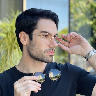 safine com br oculos 2 em 1 clip on masculino redondo dourado e marrom douglas 2 0 1
