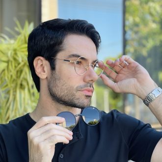 safine com br oculos 2 em 1 clip on masculino redondo dourado e preto douglas 2 0 4